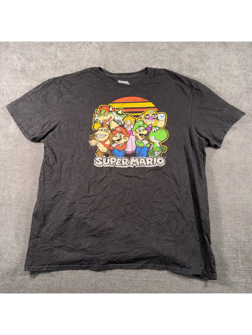Super Mario Graphic T-Shirt XL Black Cotton Retro Characters